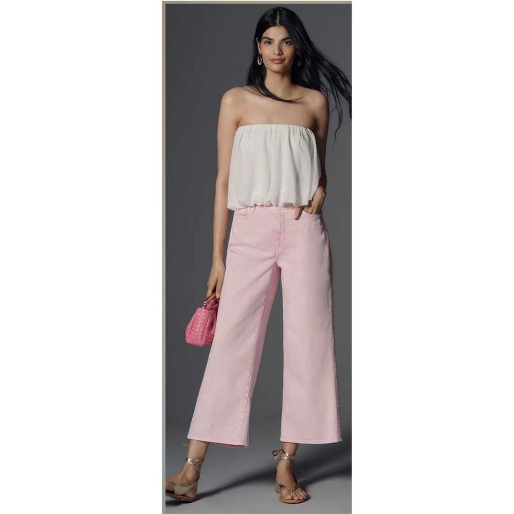 Good American Good Waist Palazzo Crop Jeans Pink Mineral Rose Quartz Size 10/30 - Picture 4 of 11